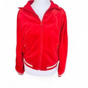 Miss Sixty Red Velour Track Jacket  Sweatshirt XS/S – Y2K Logo Sleeve Zip Up 90s